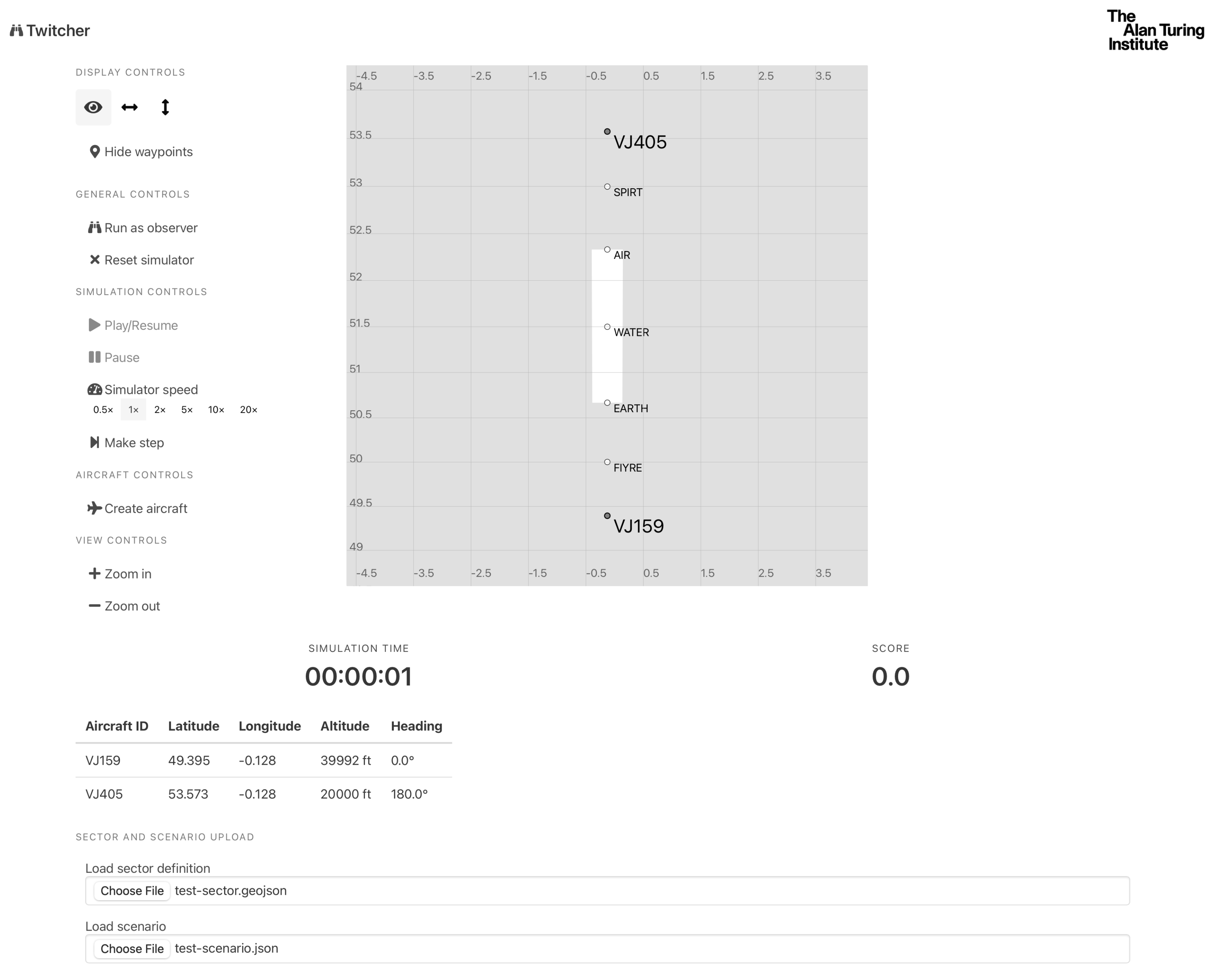 Twitcher test scenario and sector loaded